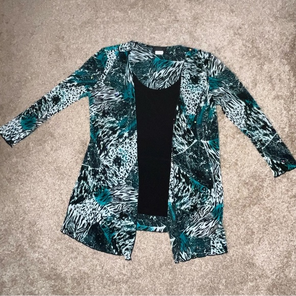 Brittany Black Teal‎ and Black Patterned Cardigan - Picture 1 of 11